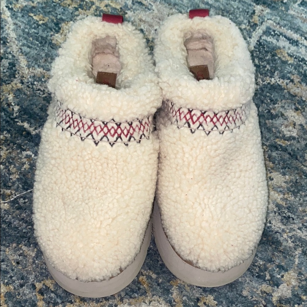 UGG Cream and Red Shearling Mules